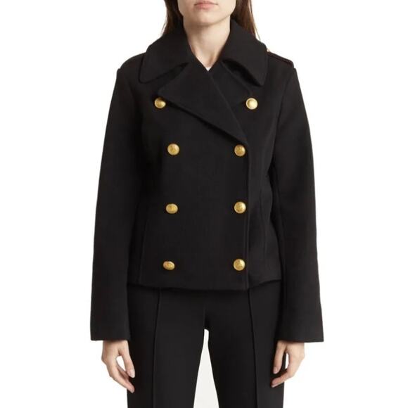 NWT Rebecca Minkoff Cropped Peacoat Double Breasted Wool Blend Jacket Coat Black